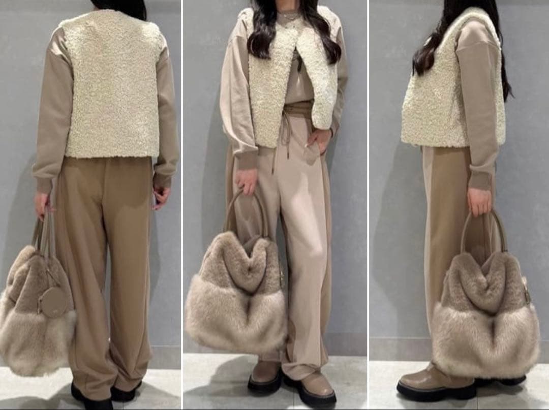 美品 Vin ヴァン ヤマダヤ プードルファーショートベスト アイボリー 9号