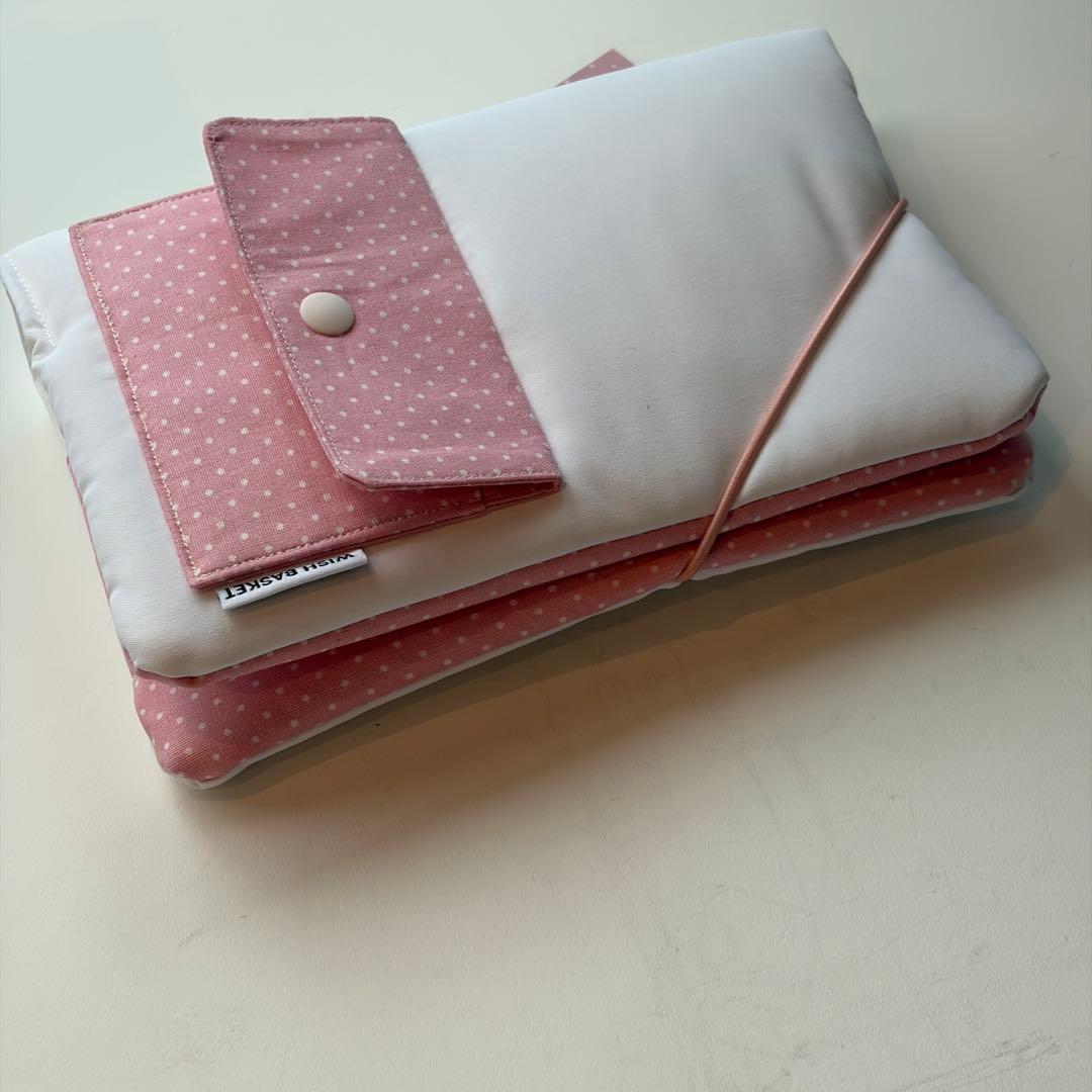 【1点のみ】バインダーカバー　ホワイト　ピンクドットポケット　A6 バインダー付