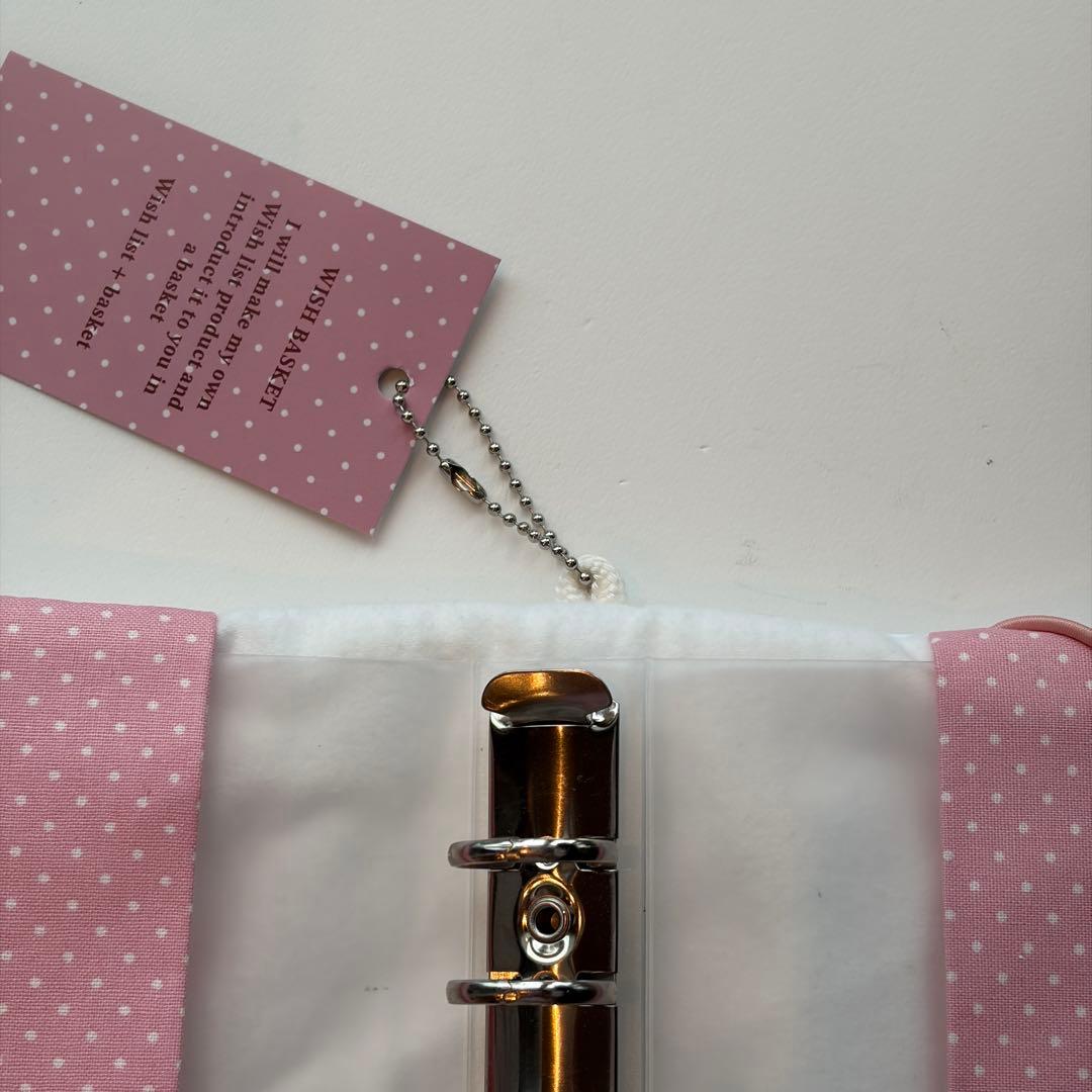 【1点のみ】バインダーカバー　ホワイト　ピンクドットポケット　A6 バインダー付