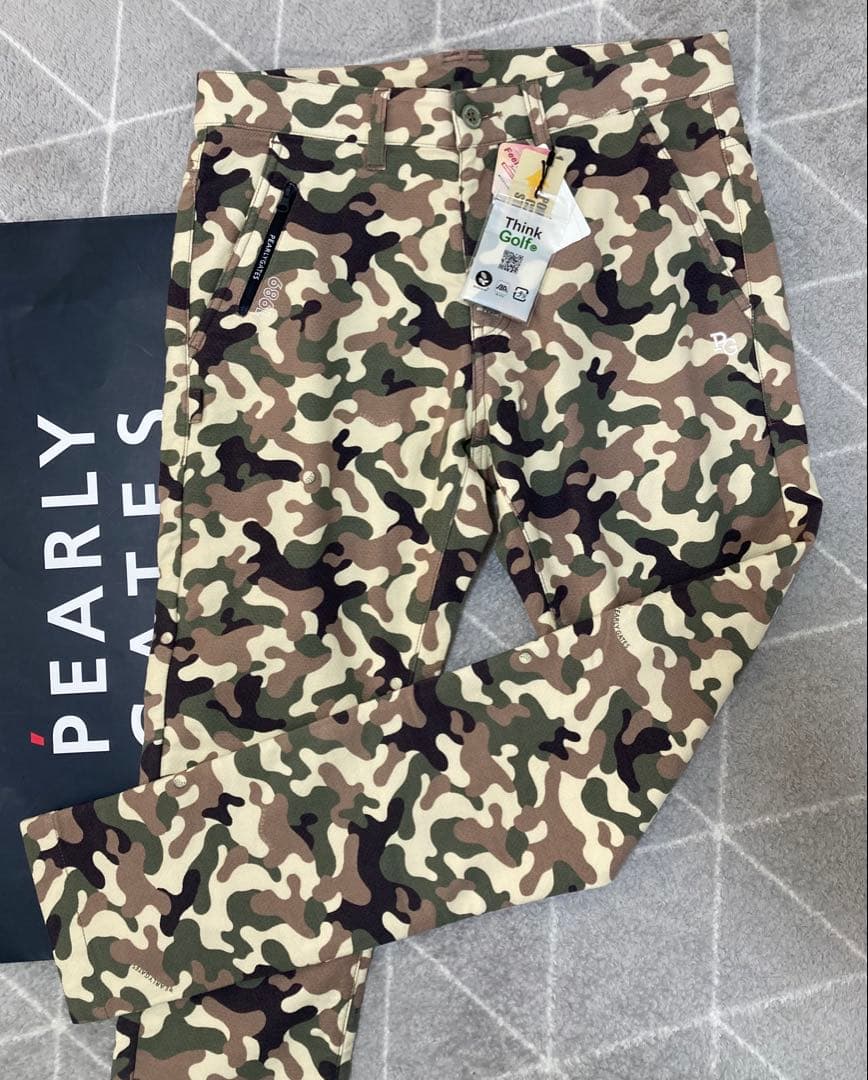 新品 パーリーゲイツ コットンストレッチバーズアイ表起毛パンツ カモ柄(4)M