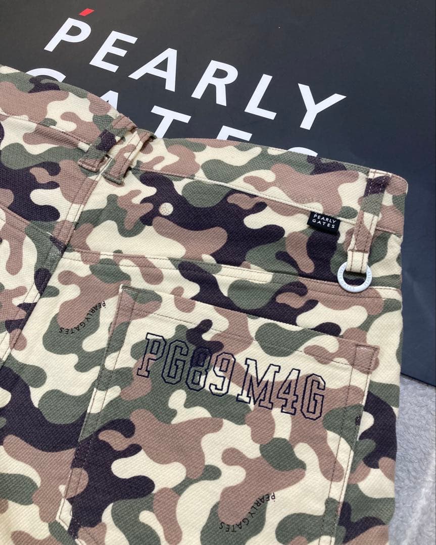 新品 パーリーゲイツ コットンストレッチバーズアイ表起毛パンツ カモ柄(4)M