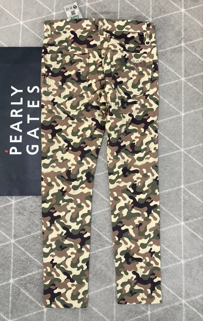 新品 パーリーゲイツ コットンストレッチバーズアイ表起毛パンツ カモ柄(4)M