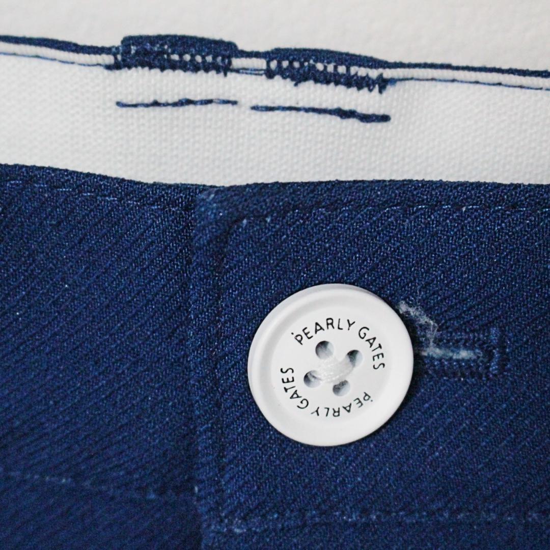 新品 パーリーゲイツ ヤシの島柄 ストレッチハーフパンツ L（80-84cm）青