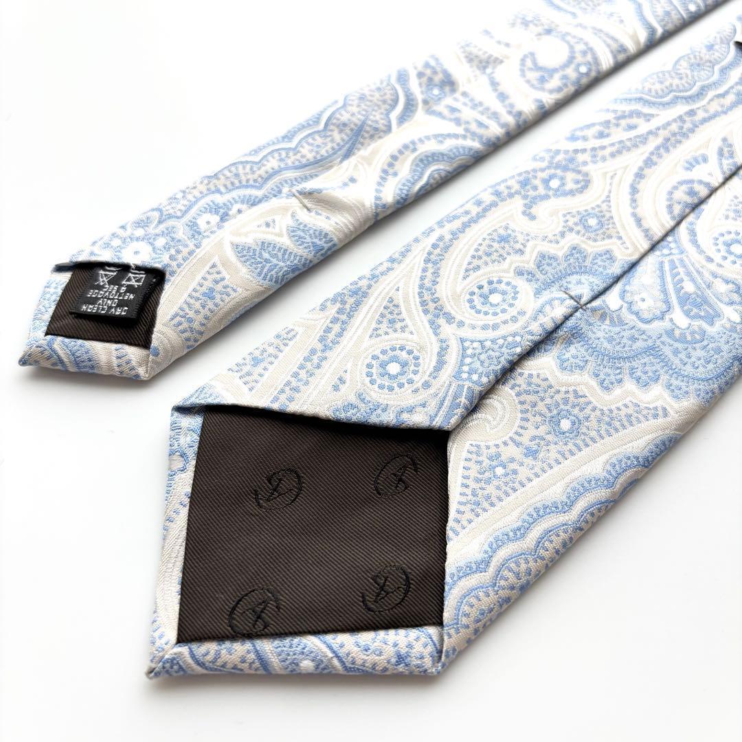 ꧁美品꧂ ジョルジオアルマーニ ネクタイ ペイズリー 花柄 ホワイト ブルー