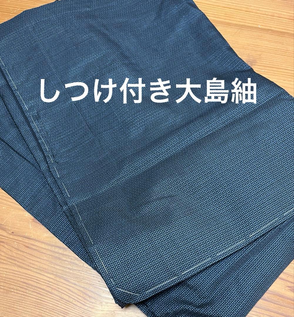 大島紬リメイクコート　着物リメイク　チュニック　トップス　フード付きコート　紬