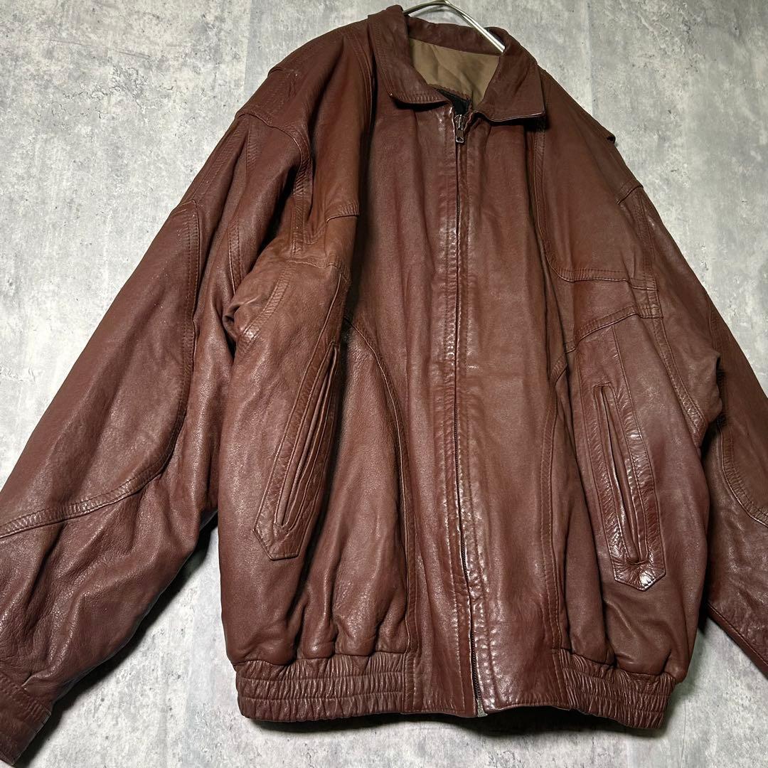 極上 スペイン製 レザー ジャケット 本革 茶色 短丈 ヴィンテージ