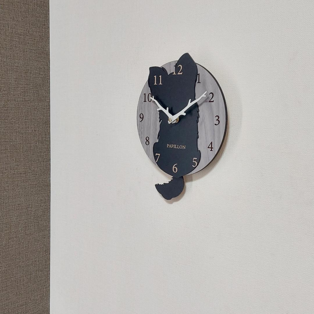 大版【限定値下げ】名入れ　しっぽ 振り子・はみ出し掛時計 パピヨン　黒