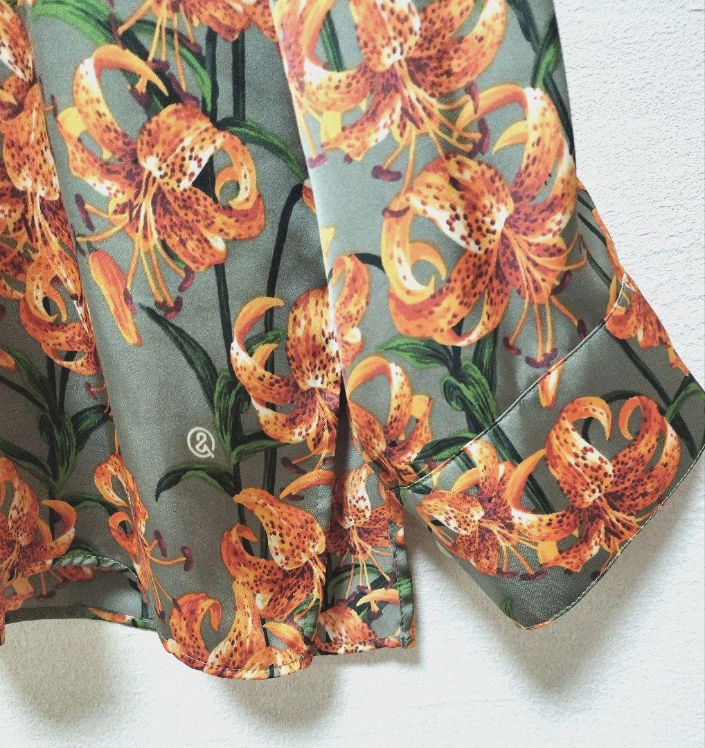 美品　&ellecy　鬼百合柄 (和柄)開襟シャツ　M　Unisex