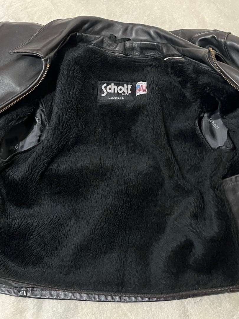 Schott 黒レザーシングルライダースジャケット　ボアライナー付き　38
