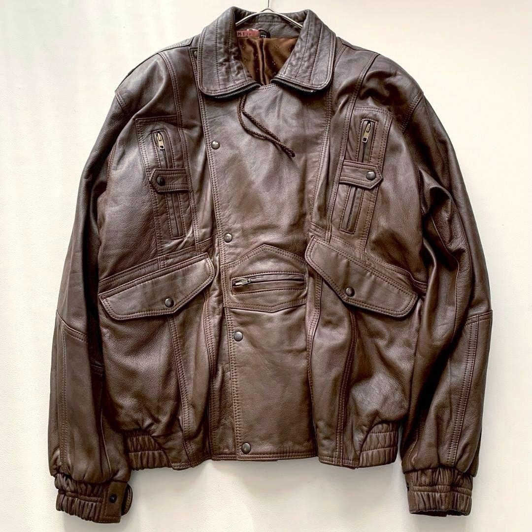 【雰囲気抜群】本革 レザージャケット L相当 A-2風 襟付き ブラウン