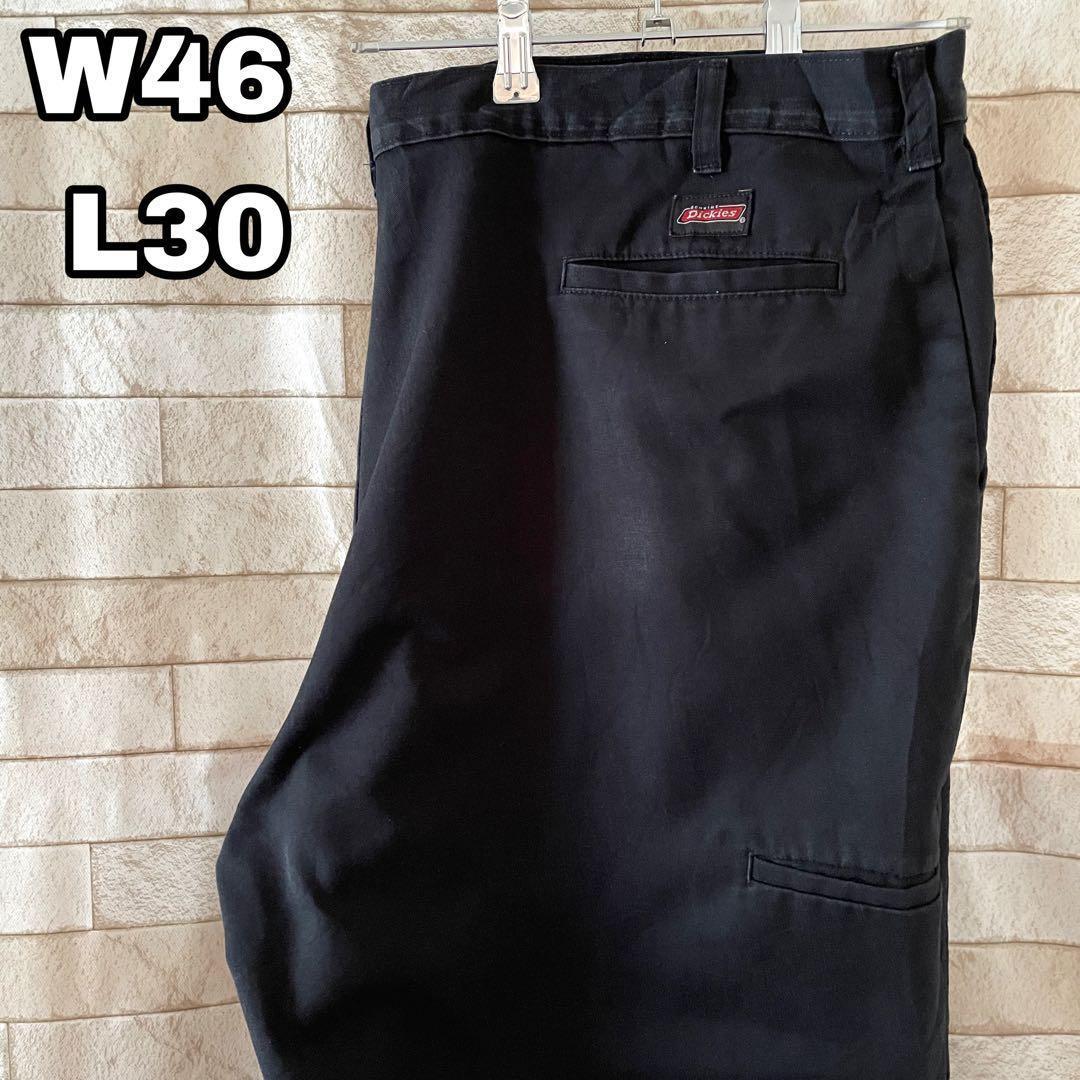 ディッキーズ ダブルニー ワークパンツ 刺繍ロゴ ブラック 46×30