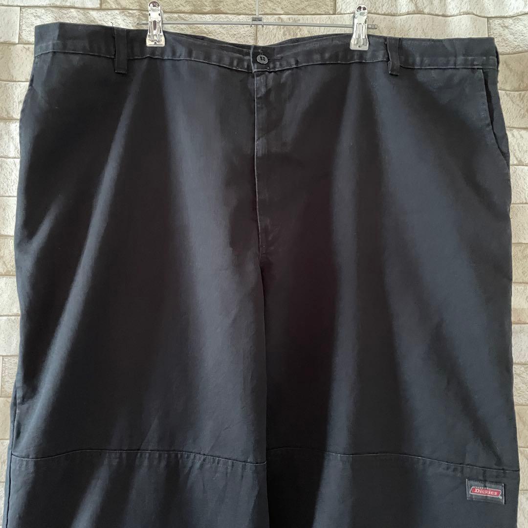 ディッキーズ ダブルニー ワークパンツ 刺繍ロゴ ブラック 46×30