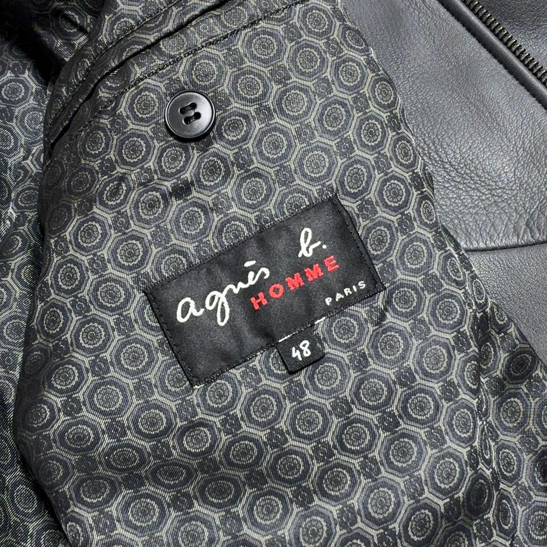 agnes.b アニエスベー ラムレザー ボンバージャケット サイズ48 グレー