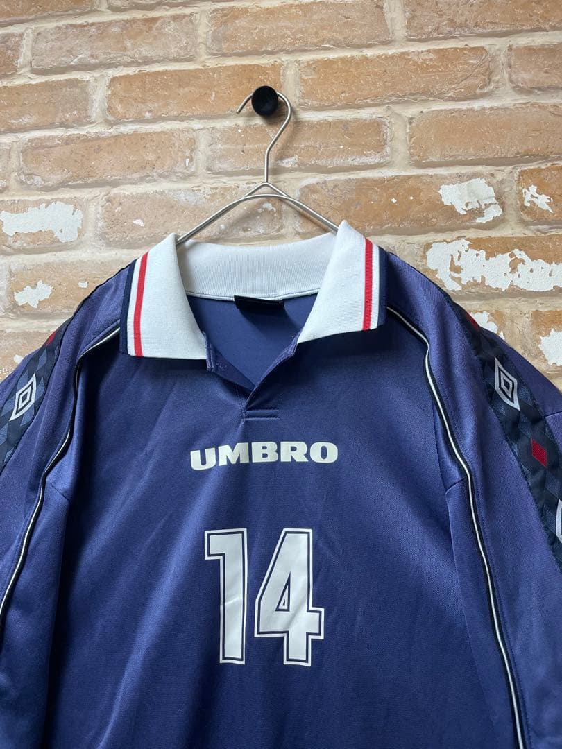 90s アンブロ　UMBRO ユニフォーム　サッカーシャツ　袖ロゴ　ロンT 古着