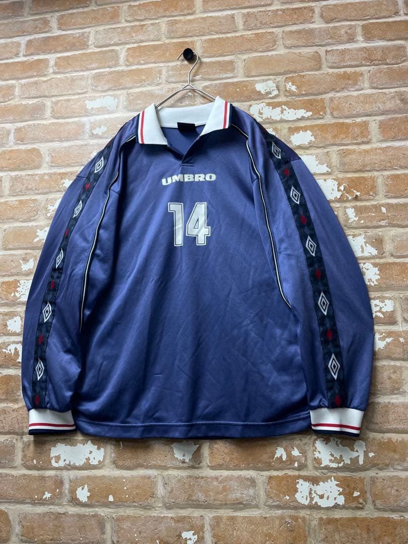 90s アンブロ　UMBRO ユニフォーム　サッカーシャツ　袖ロゴ　ロンT 古着