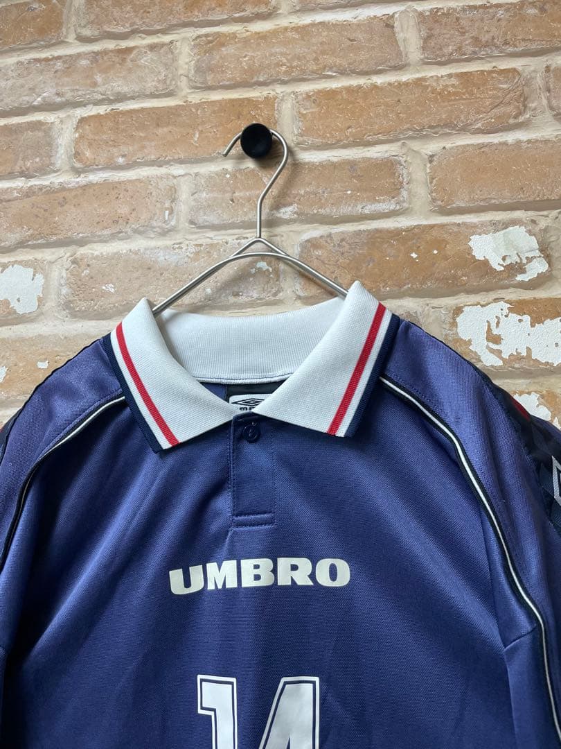 90s アンブロ　UMBRO ユニフォーム　サッカーシャツ　袖ロゴ　ロンT 古着