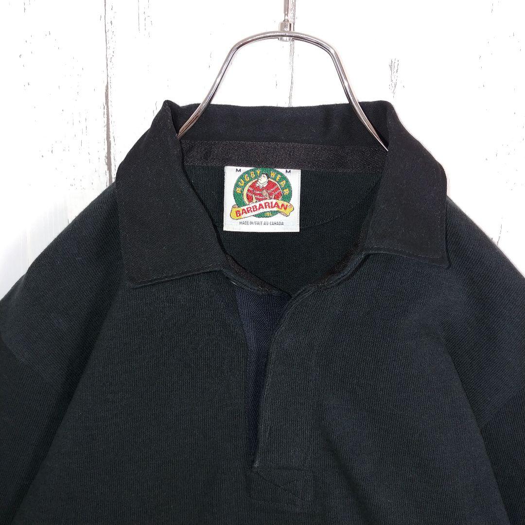 【定番デザイン】バーバリアン ラガーシャツ 黒 無地 厚手 大きめ M