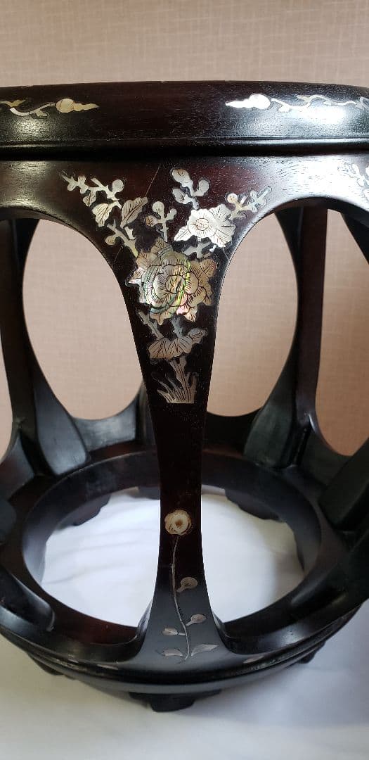 螺鈿 丸椅子 スツール 腰掛け 中国美術 工芸品 唐木 2客