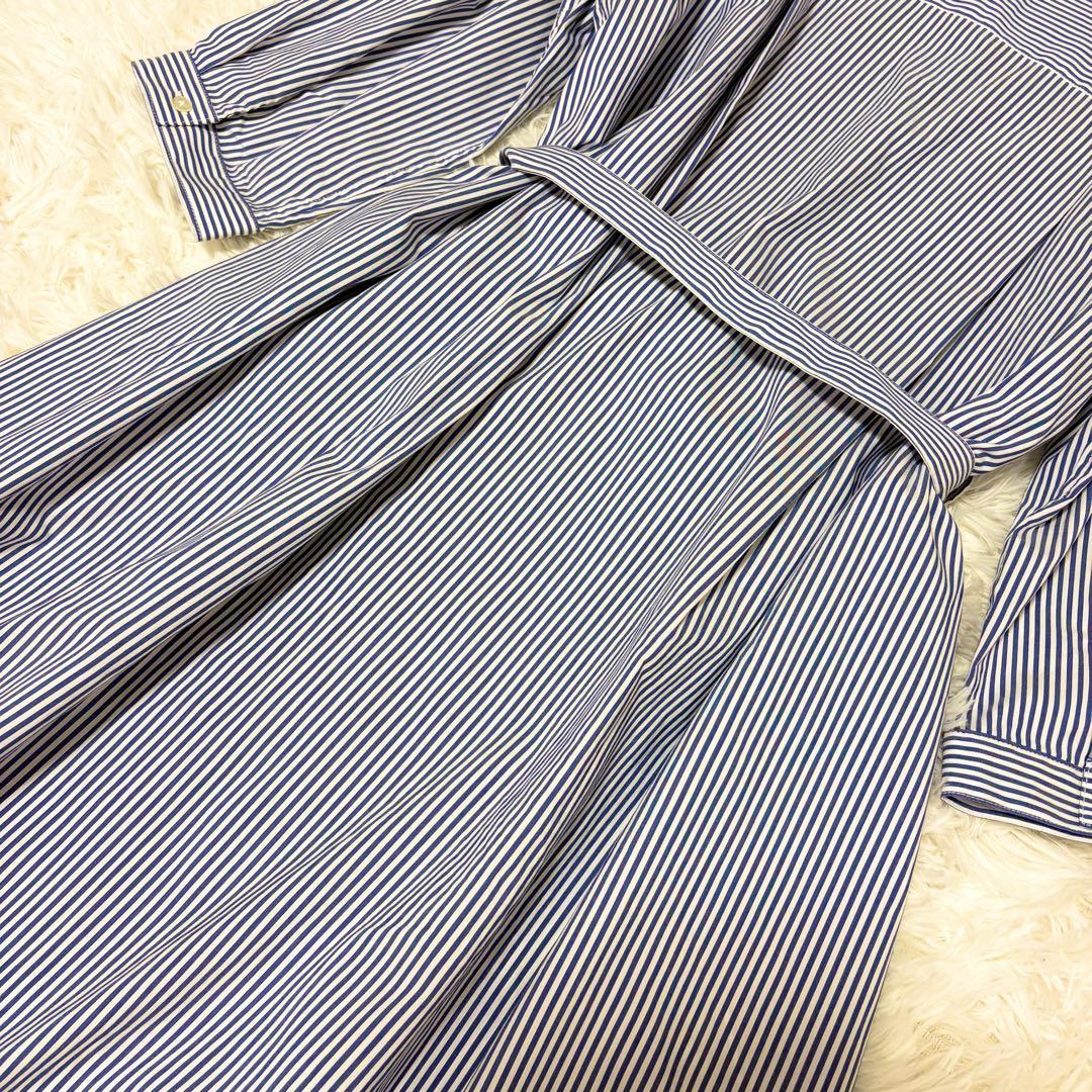 【新品同様✨】洗える ラコステ シャツワンピ ストライプ ロゴ刺繍 ベルト L