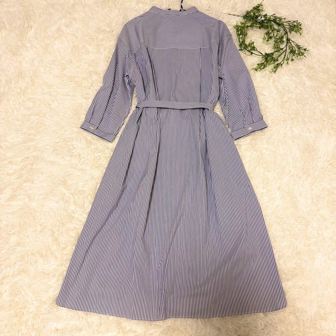 【新品同様✨】洗える ラコステ シャツワンピ ストライプ ロゴ刺繍 ベルト L