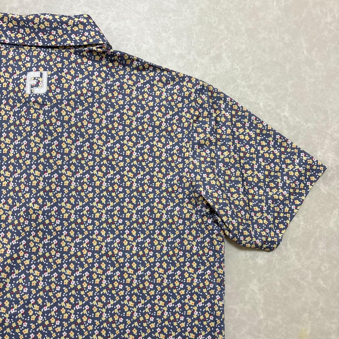 フットジョイ★総小花柄★薄手ストレッチ★ポロシャツ【メンズ サイズM】