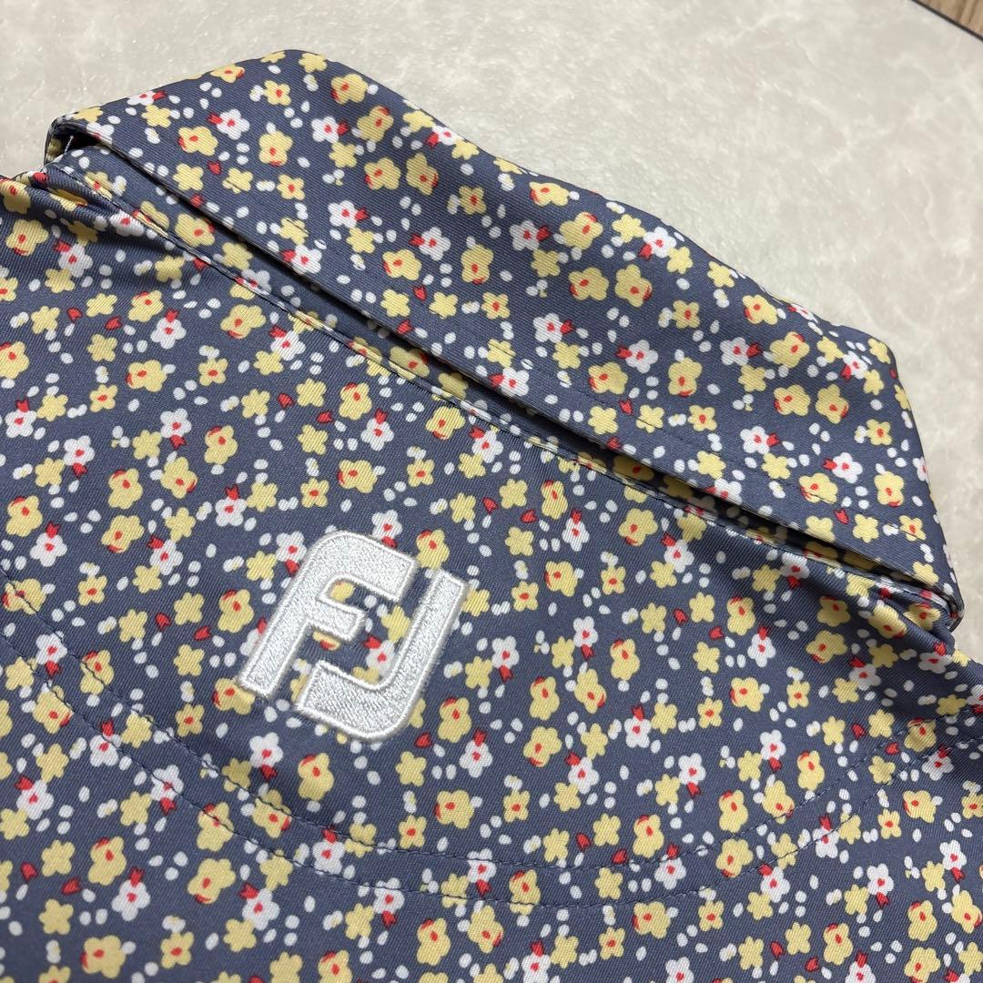 フットジョイ★総小花柄★薄手ストレッチ★ポロシャツ【メンズ サイズM】