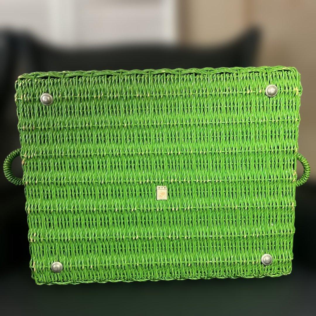 昭和レトロ 籠 かご 大サイズ きれいなグリーン 当時物 ヴィンテージ