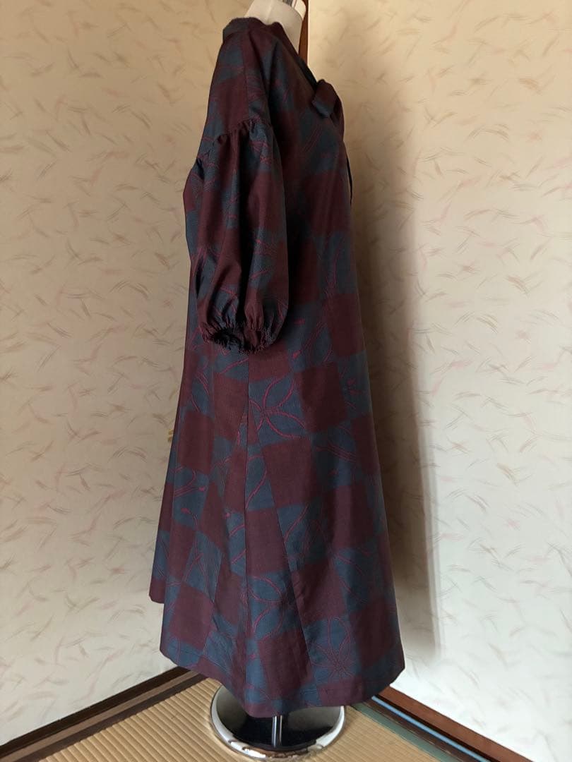 大島紬着物リメイクロングワンピース