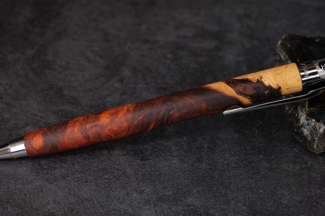 PG5木軸カスタム0243　高村杢工房 製図用シャープペンシル　花梨瘤紅白