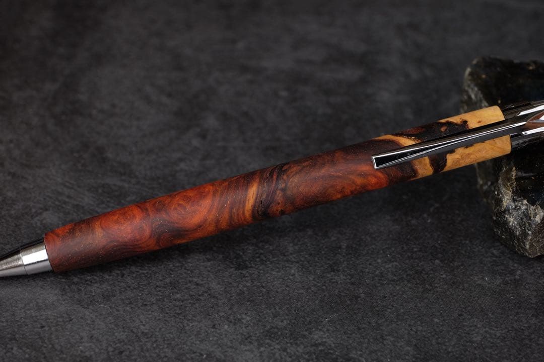 PG5木軸カスタム0243　高村杢工房 製図用シャープペンシル　花梨瘤紅白