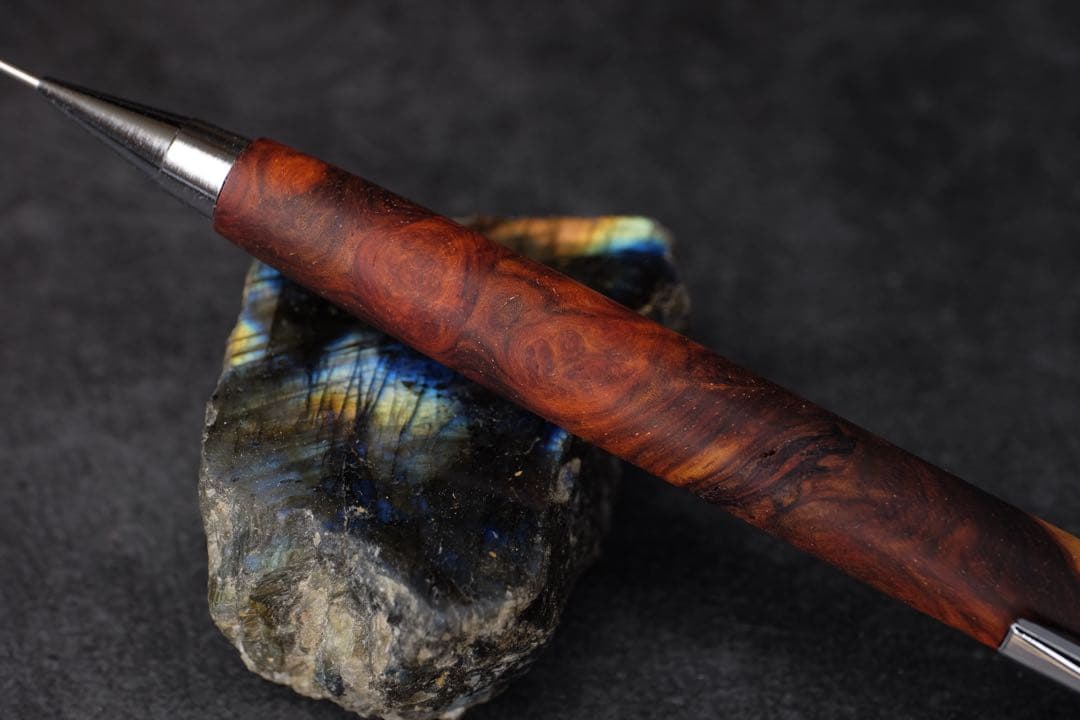 PG5木軸カスタム0243　高村杢工房 製図用シャープペンシル　花梨瘤紅白