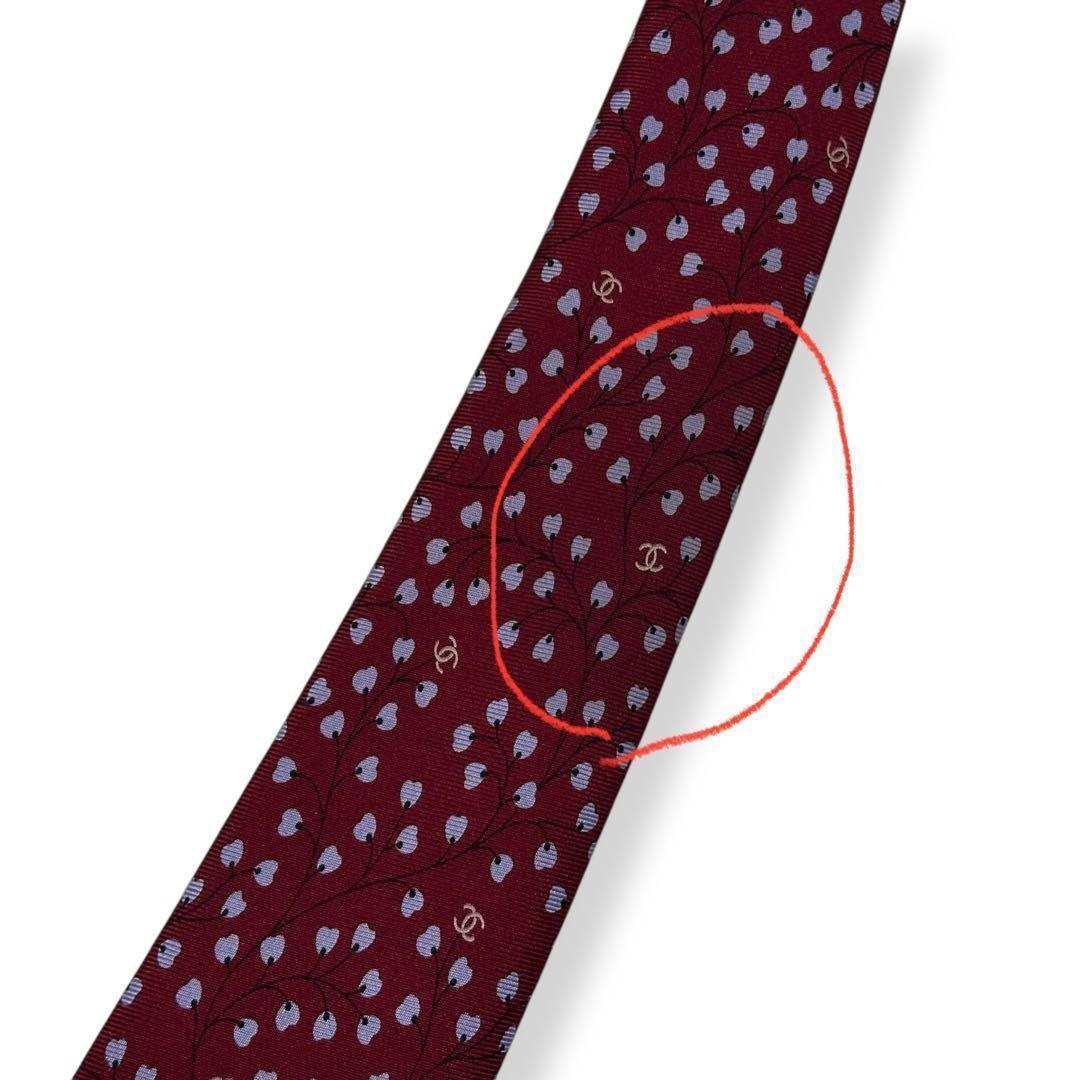 良品✨CHANEL ネクタイ　シャネル　ココマーク　ワインレッド　【D】