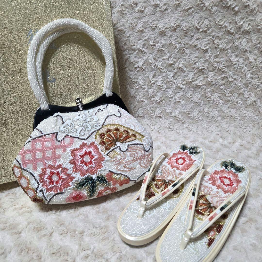 和装ビーズバッグと草履のセット　レトロ