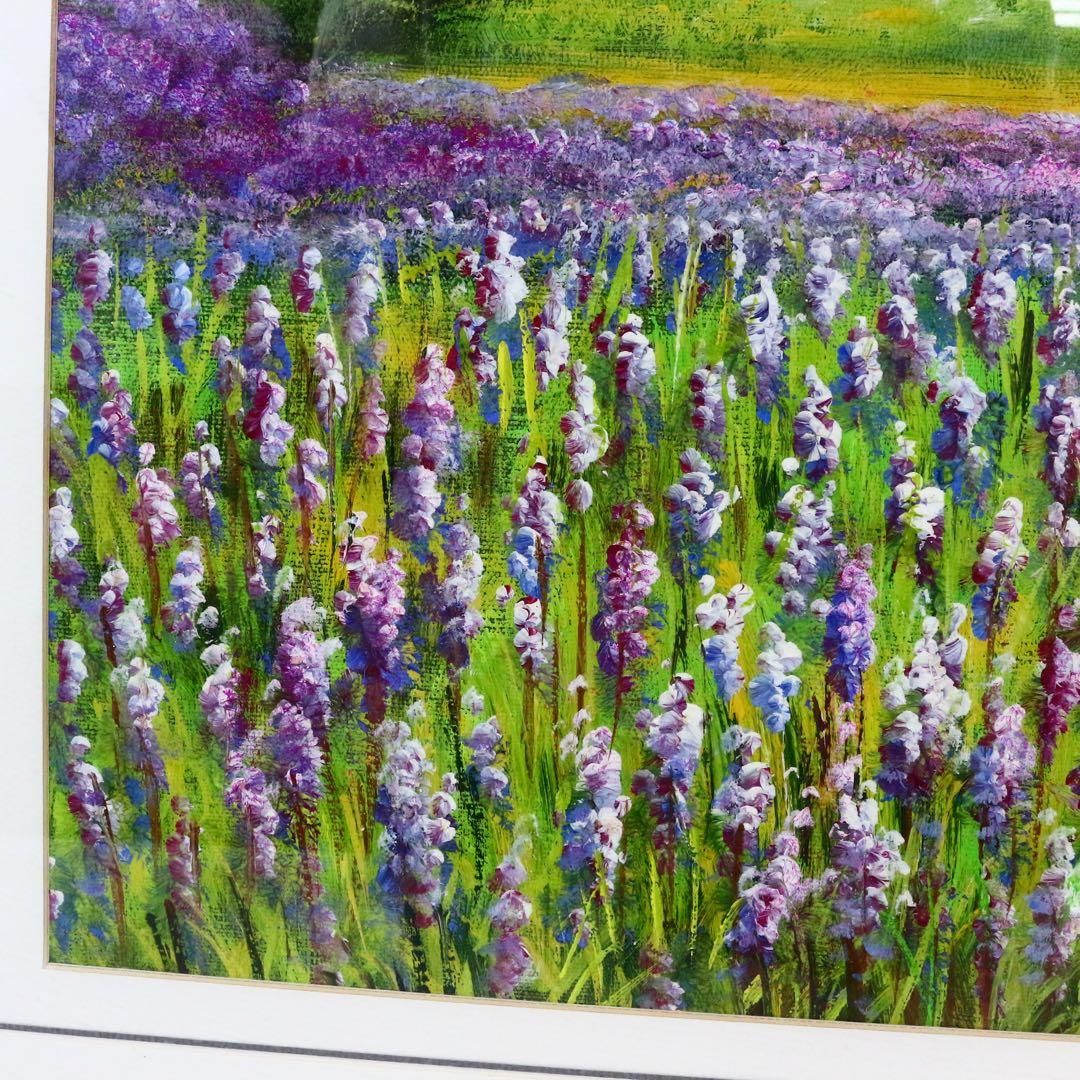 真作保証 K.Nakai 富良野のラベンダー畑 作家物 絵画 油絵 花 額装品