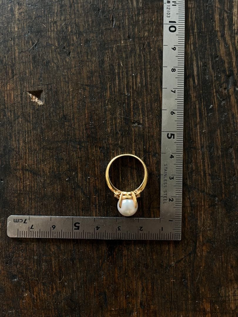 k18 イェローゴールド 天然真珠 アンティークリング　鑑定済み　4g