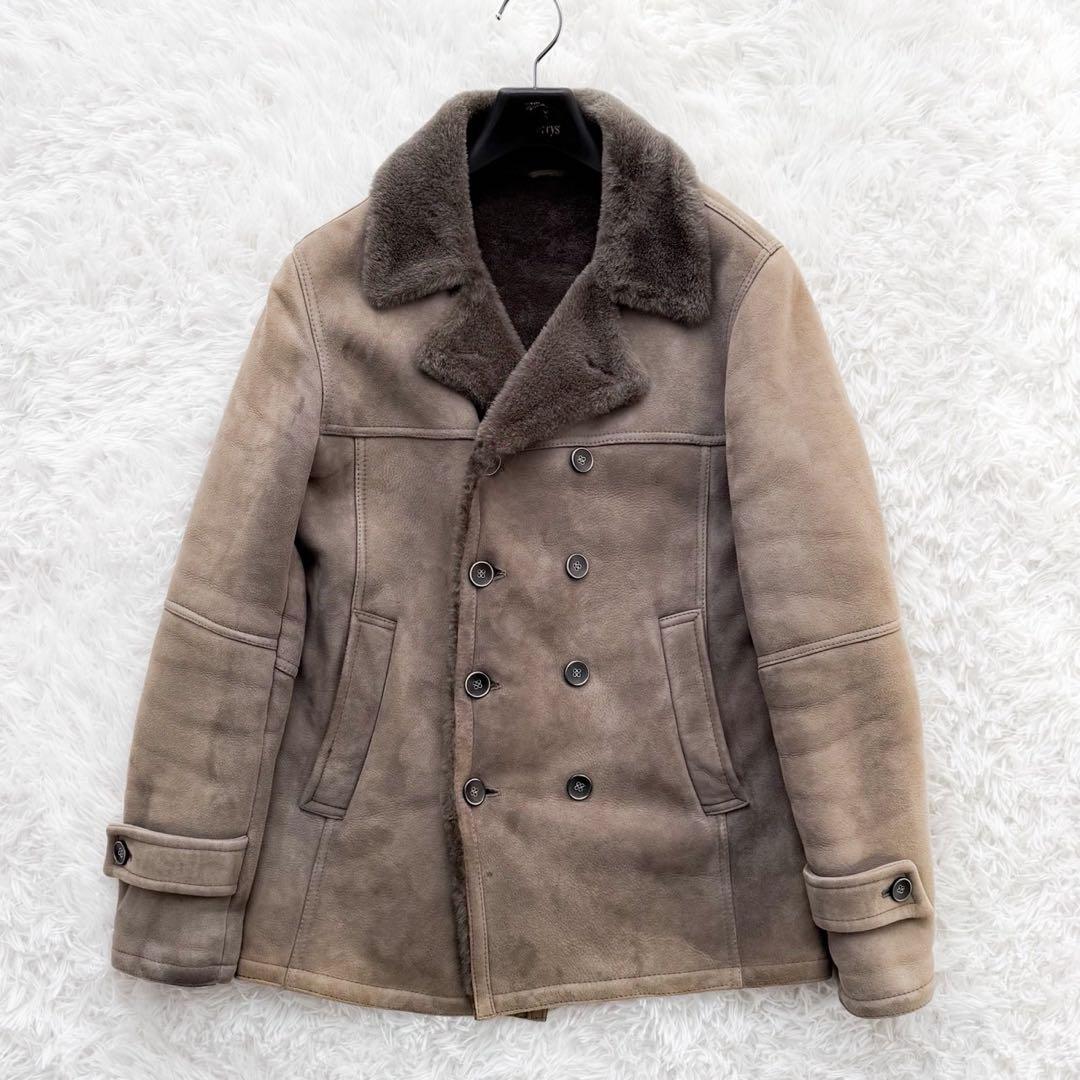 EMMETI イタリア製 羊革 ムートンコート ダブルボタン グレー系 44