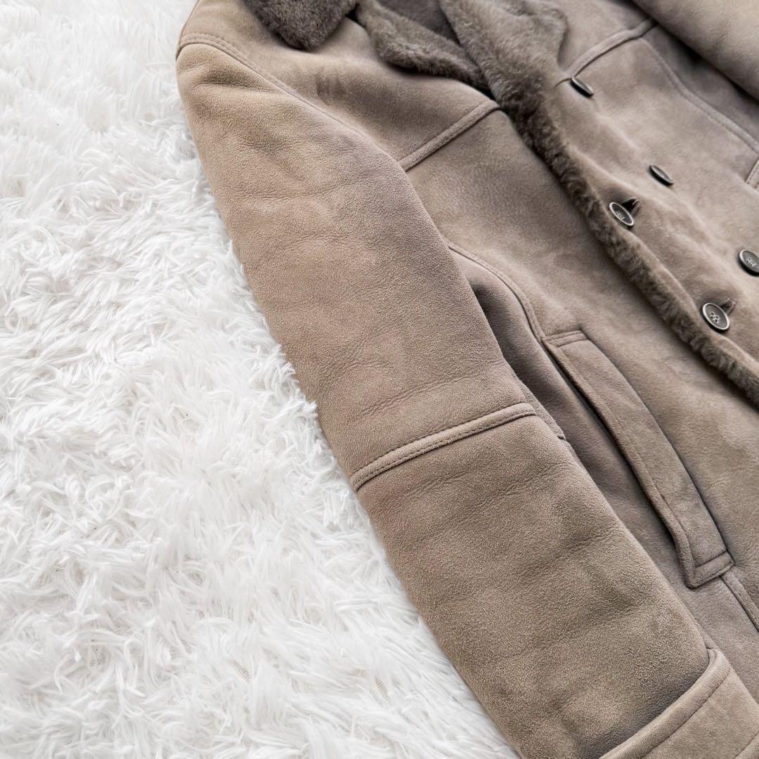 EMMETI イタリア製 羊革 ムートンコート ダブルボタン グレー系 44