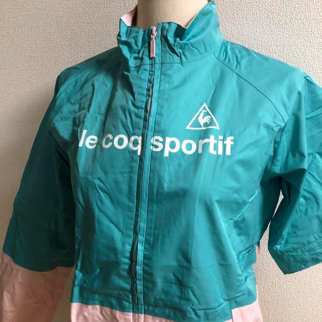 美品 ルコックゴルフ◆ジップ 2way レインウェア◆グリーン ピンク Mサイズ