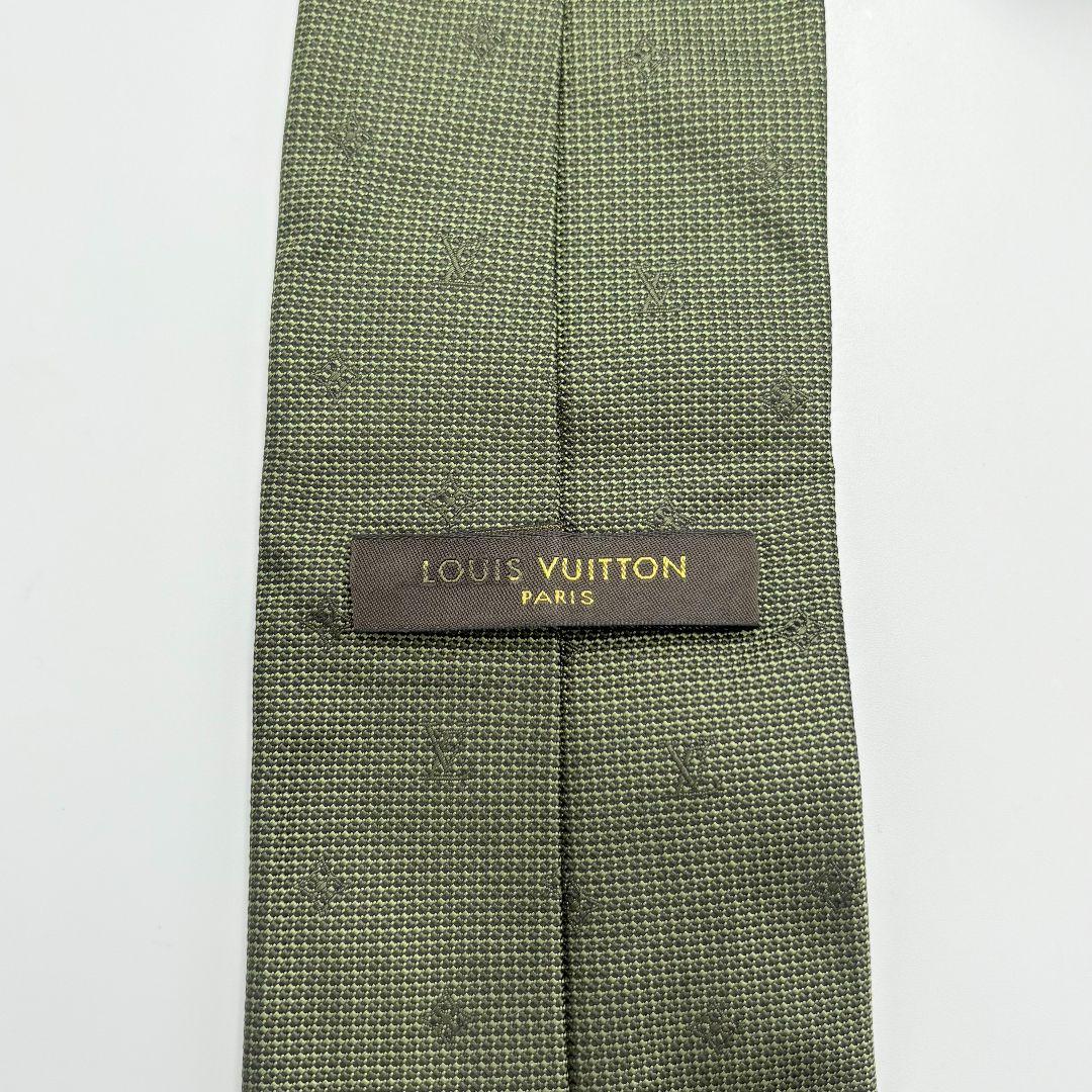 ルイヴィトン モノグラム LVロゴ 総柄 カーキ ネクタイ シルク100%