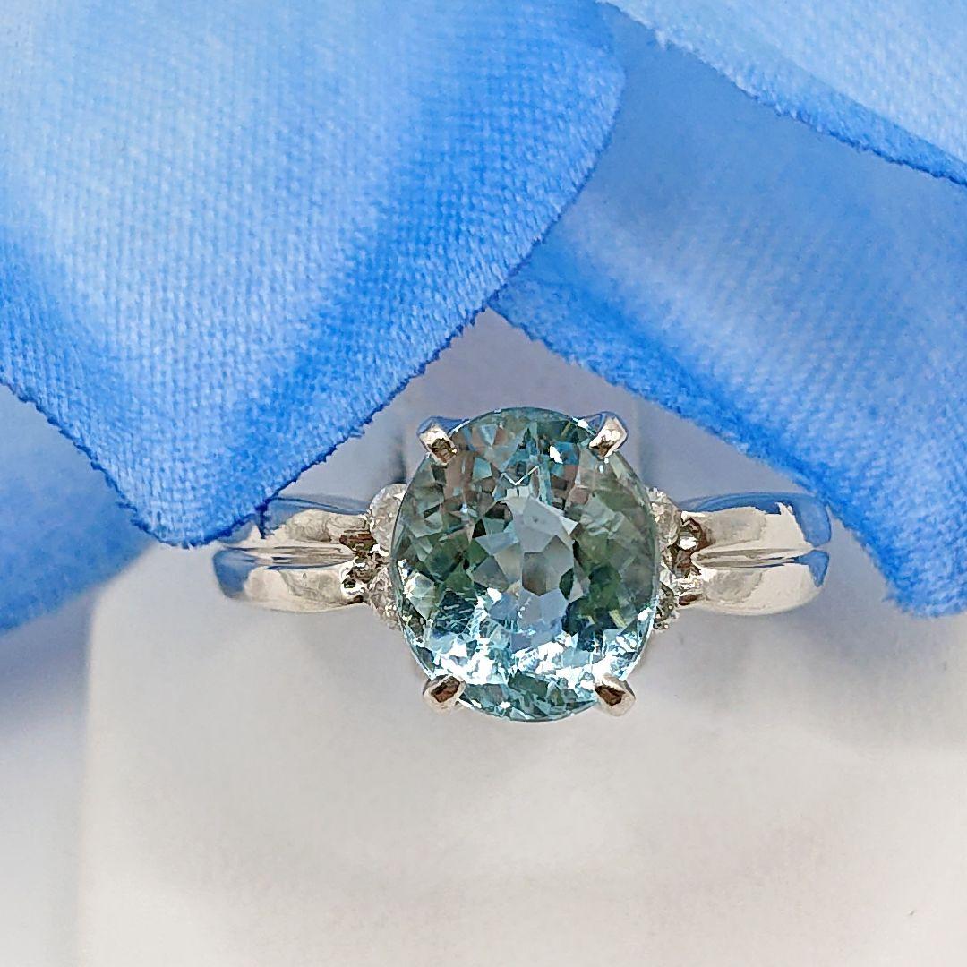 こまめしば様天然アクアマリン 天然ダイヤモンドリング プラチナ900