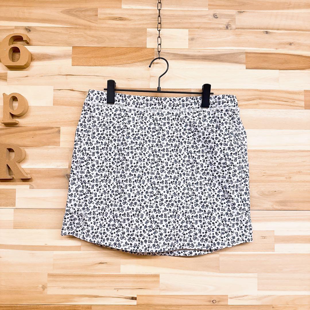 【ラルフローレン】RLX ゴルフ モノトーン フラワー花柄 スカート M 白×黒