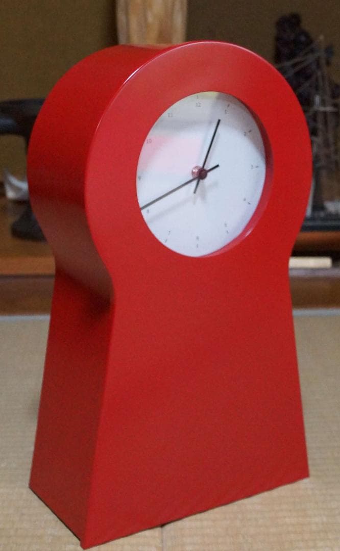 ★レア廃盤★北欧IKEA PS 1995★鍵穴型掛時計 置時計 収納付き赤レッド