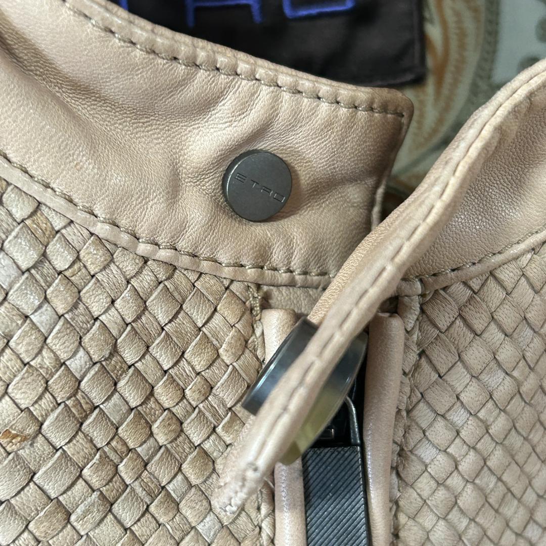 希少　60万　エトロ　イントレチャート　ラムレザー　シルクペイズリー　ライダース