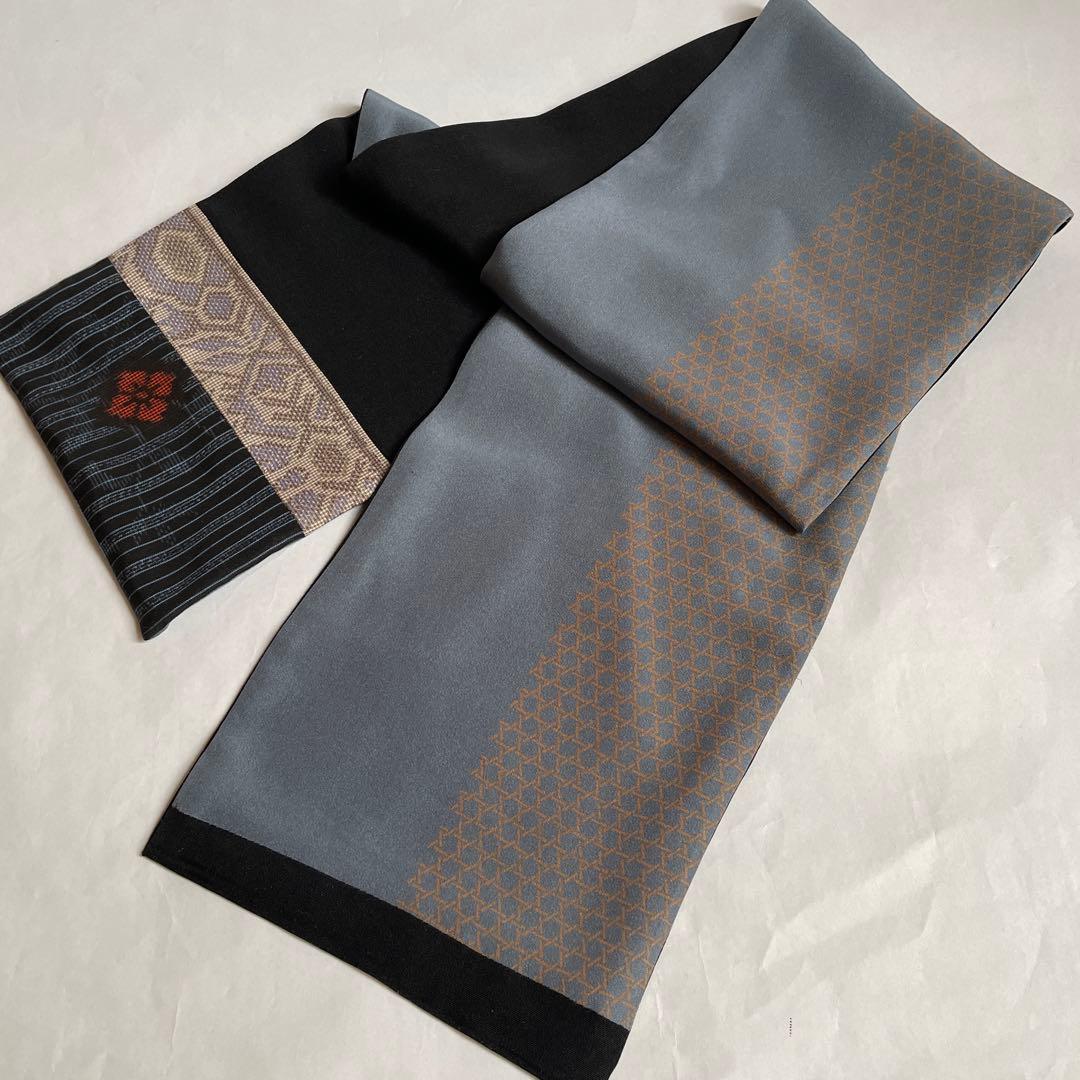 黒正絹　大島紬パッチワーク　ロングワンピース　着物リメイク