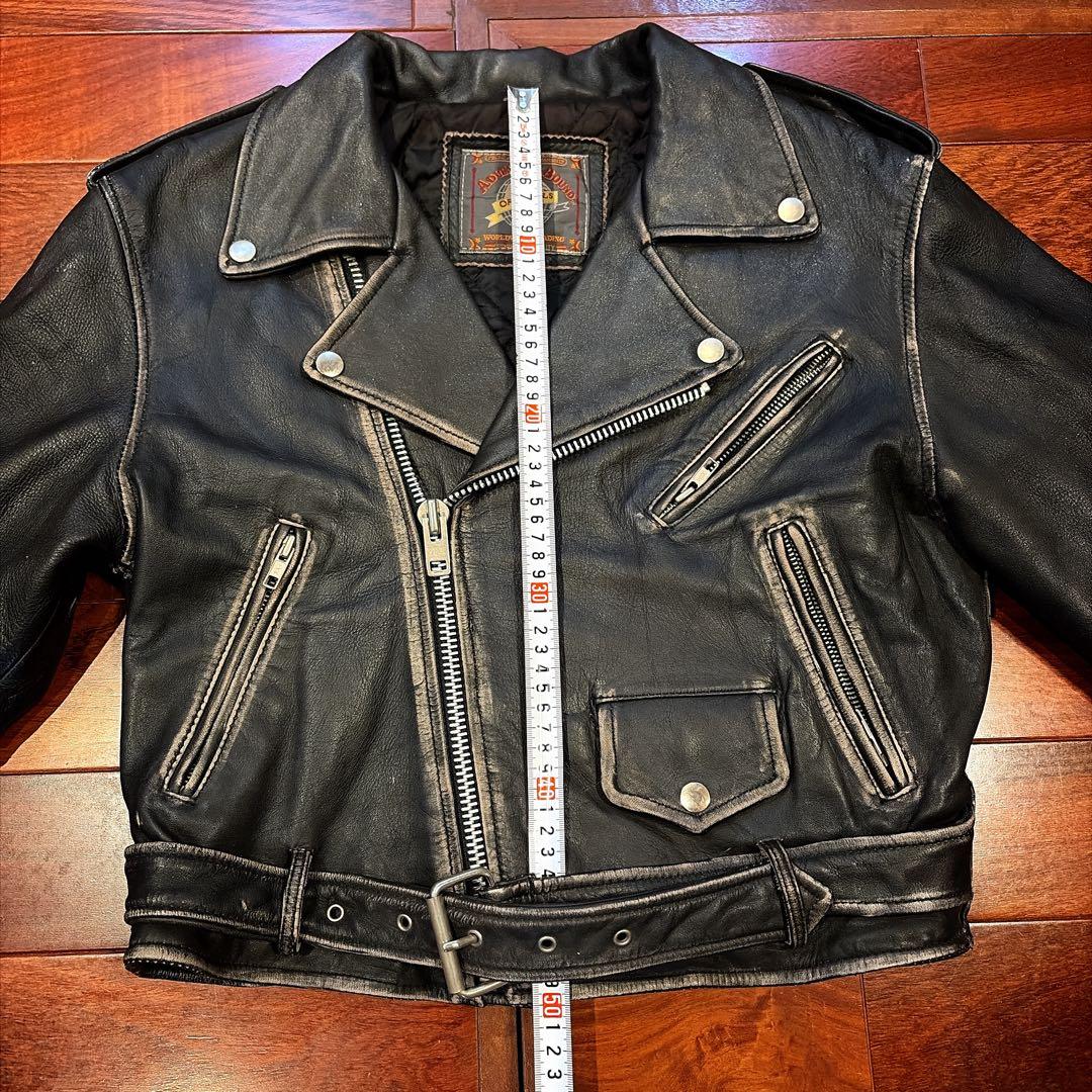90s ダブル ライダース 牛革 ブラック 黒 ビンテージ フェード 古着 L