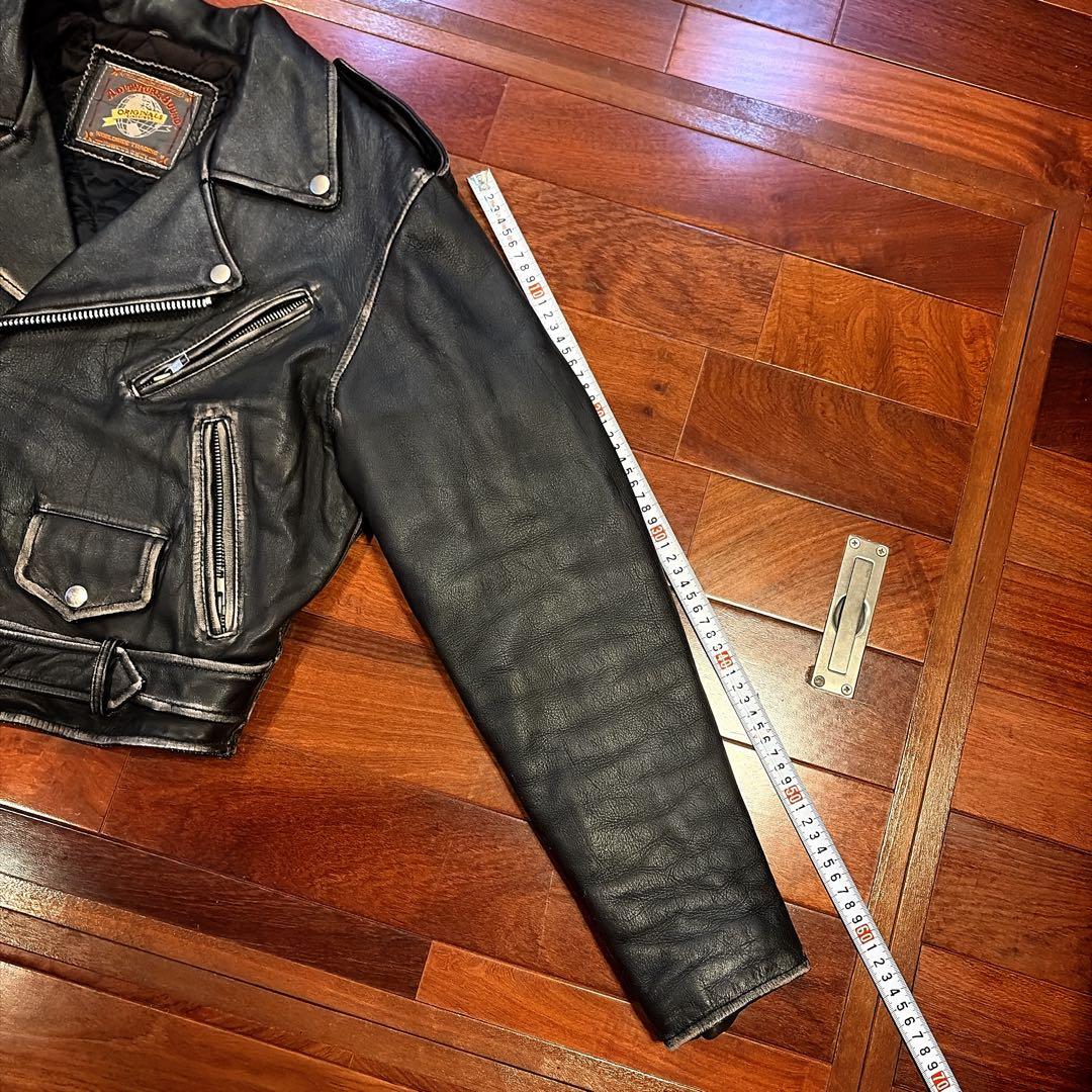 90s ダブル ライダース 牛革 ブラック 黒 ビンテージ フェード 古着 L