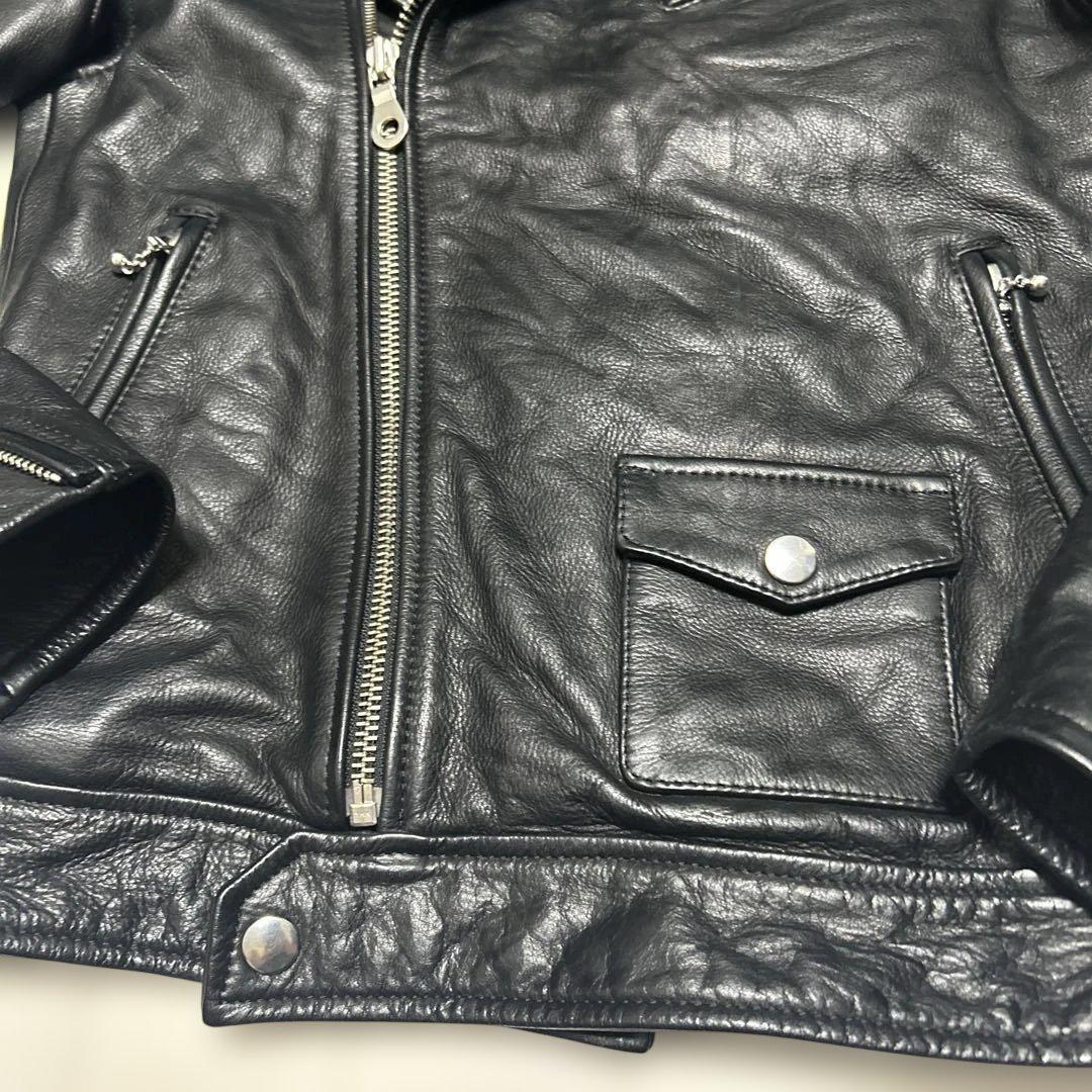 美品MAIN VEIN ブラックレザー ダブルライダースジャケット サイズ0