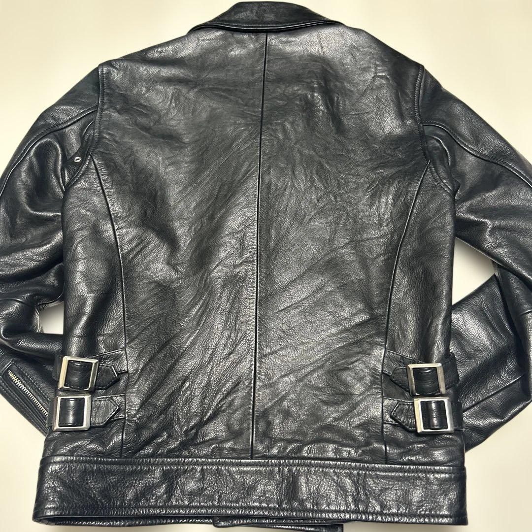 美品MAIN VEIN ブラックレザー ダブルライダースジャケット サイズ0