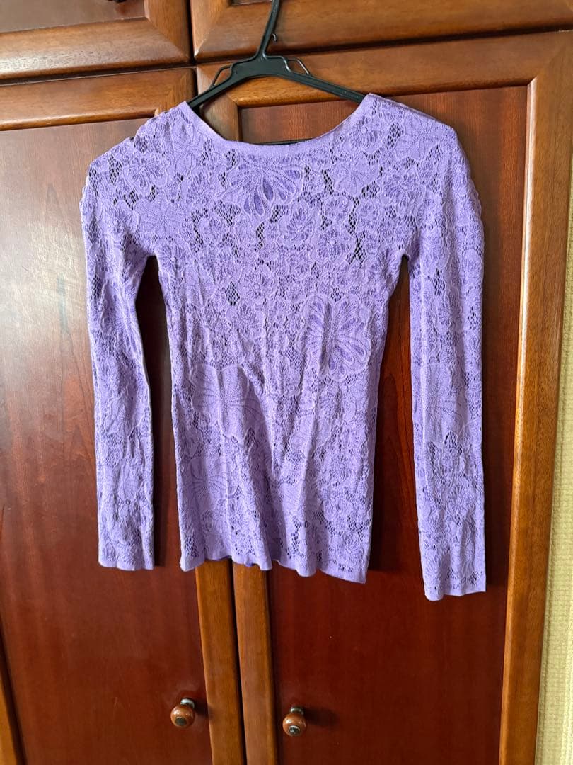 紫色の花柄レース長袖トップス　ノーソーイング　リバーシブル