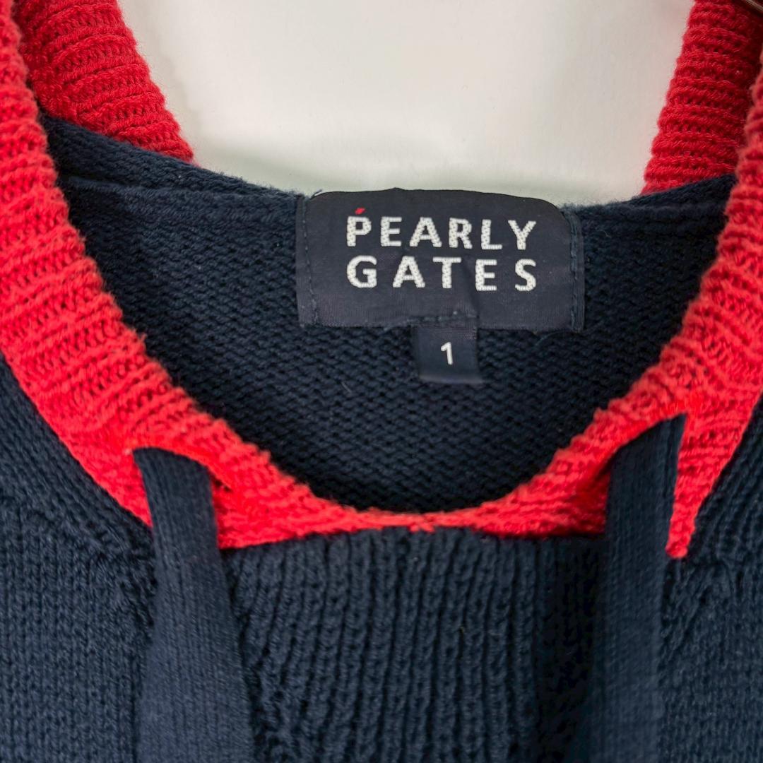 パーリーゲイツ ニットパーカー ゴルフウェア 1 ネイビー トリコロール 撥水